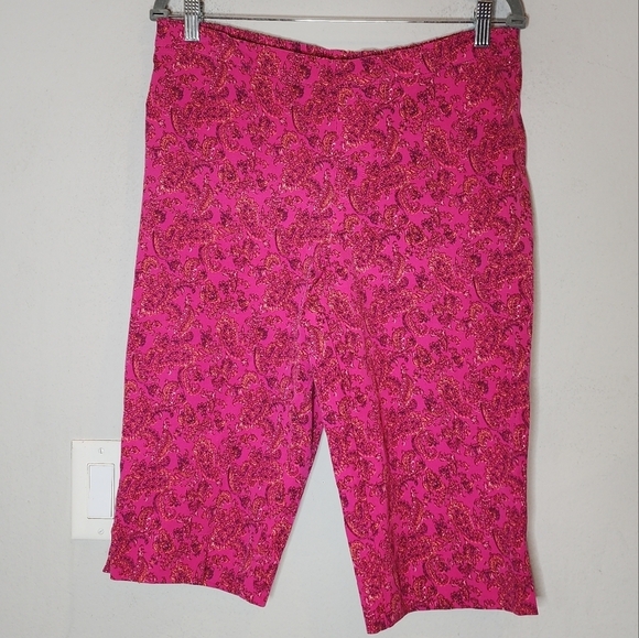Isaac Mizrahi Live Pink Paisley Stretch Denim Bermuda Shorts. Women's size 14. - Picture 1 of 16